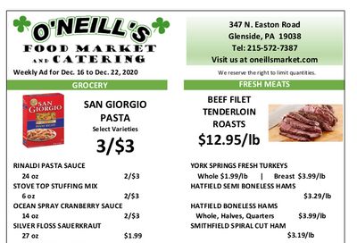 O'Neill's Food Market Holiday Weekly Ad Flyer December 16 to December 22, 2020