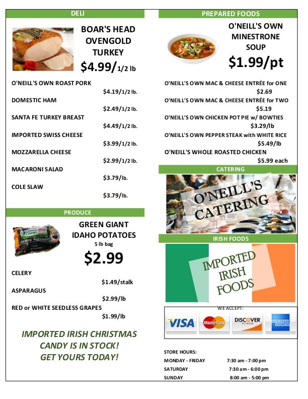 O'Neill's Food Market Holiday Weekly Ad Flyer December 16 to December 22, 2020