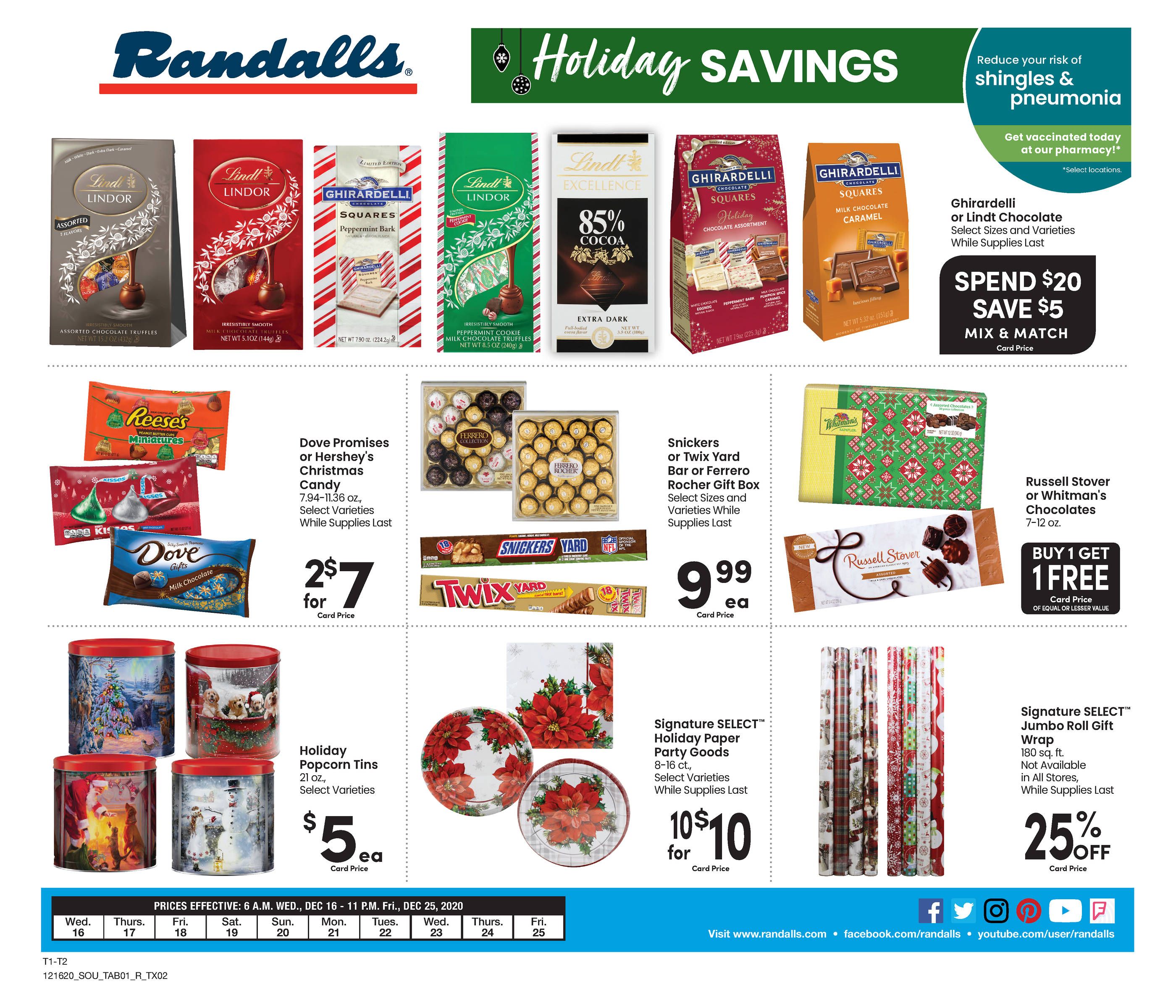 Randalls Christmas Holiday Weekly Ad Flyer December 16 to December 25, 2020