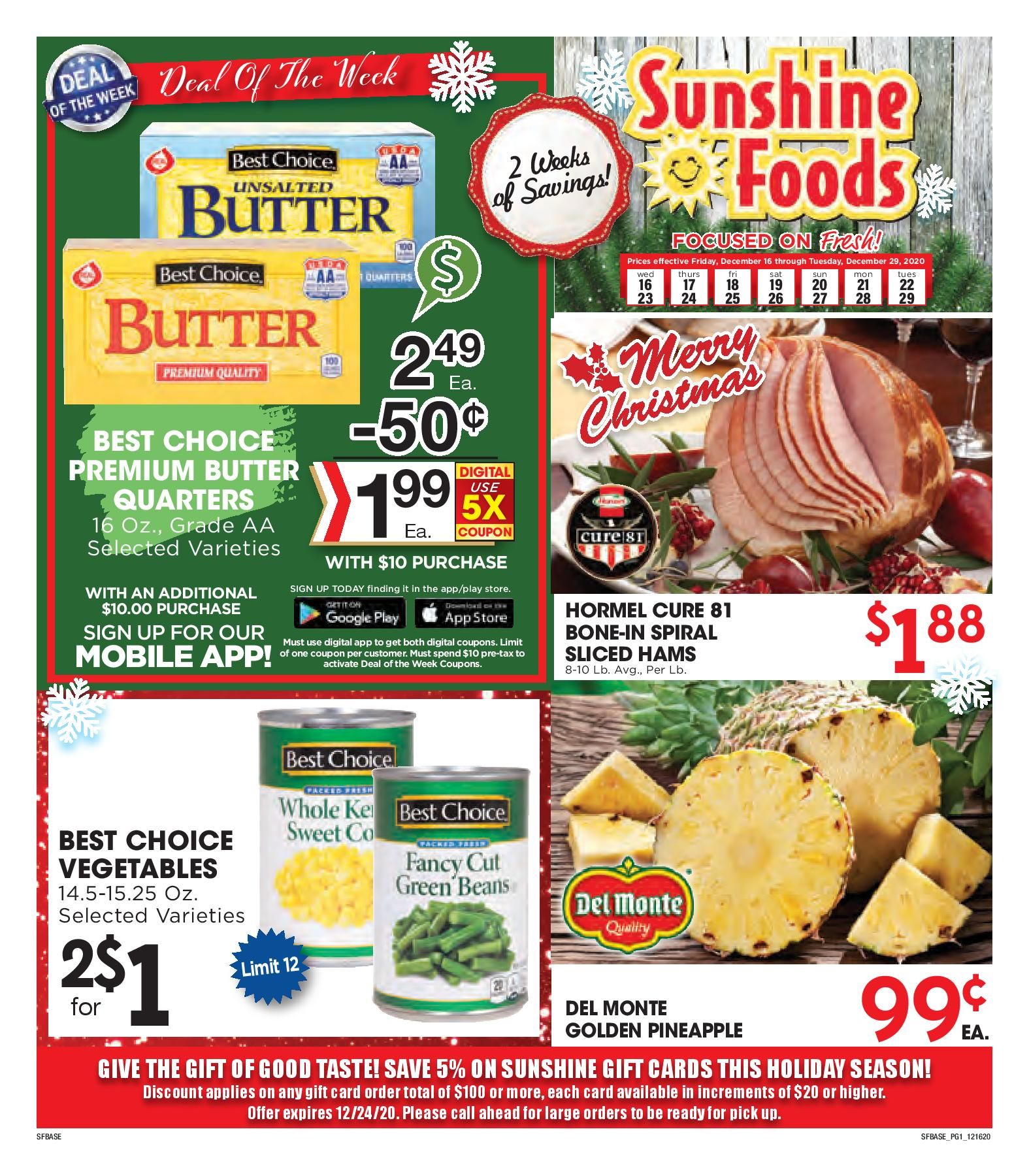 Sunshine Foods Christmas Holiday Weekly Ad Flyer December 16 to December 29, 2020