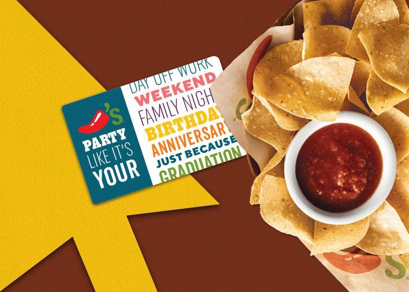 Double Bonus Card Day: Get 2 $10 Bonus Cards with a $50 Gift Card Purchase at Chili's Double Bonus Card Day: Get 2 $10 Bonus Cards with a $50 Gift Card Purchase at Chili's