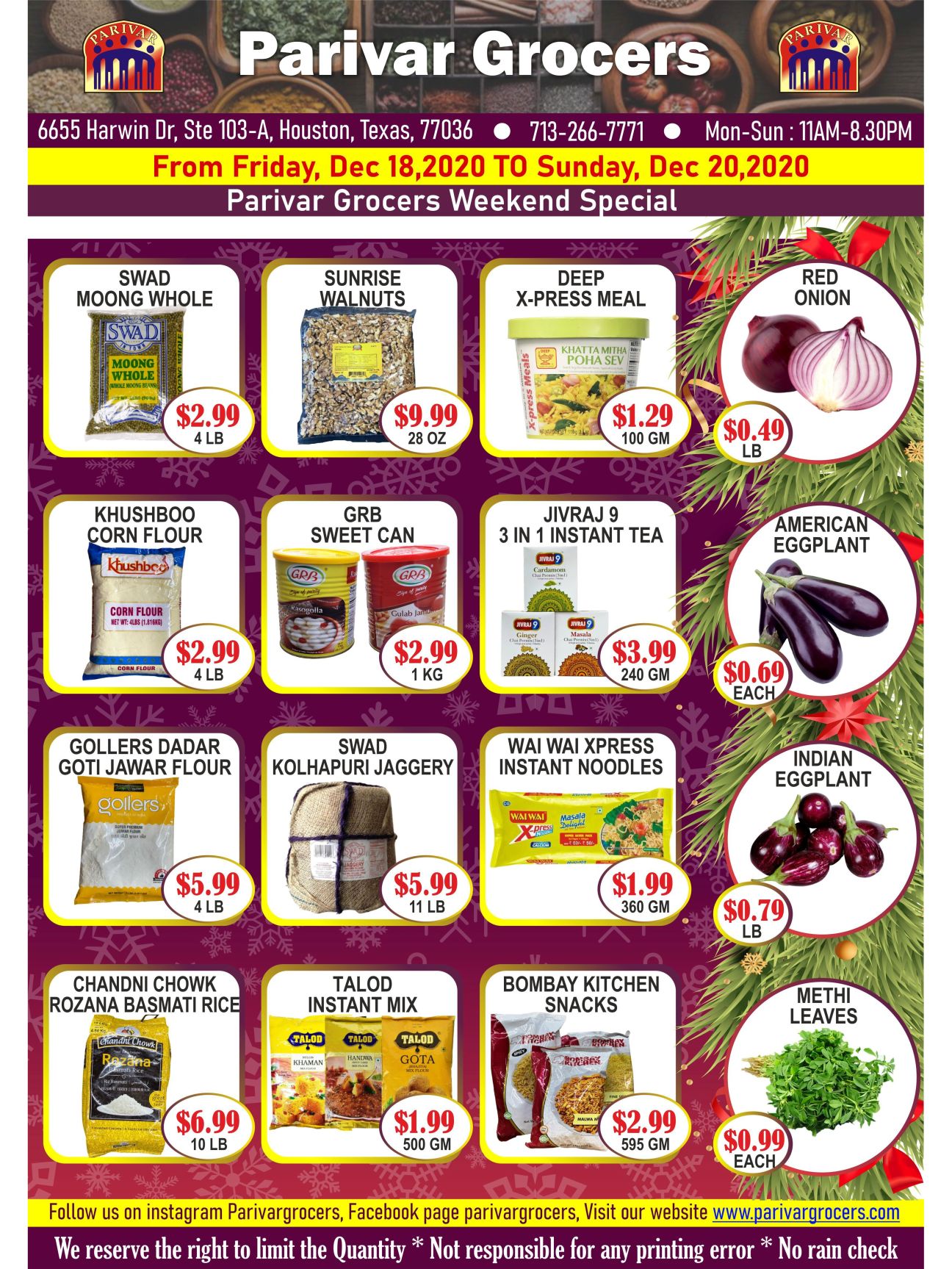Parivar Holiday Weekend Special Ad Flyer December 18 to December 20, 2020