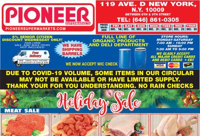 Pioneer Supermarkets Holiday Weekly Ad Flyer December 18 to December 24, 2020