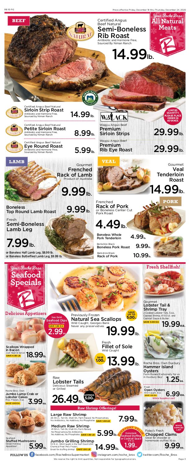 Roche Bros Supermarkets Holiday Weekly Ad Flyer December 18 to December 24, 2020
