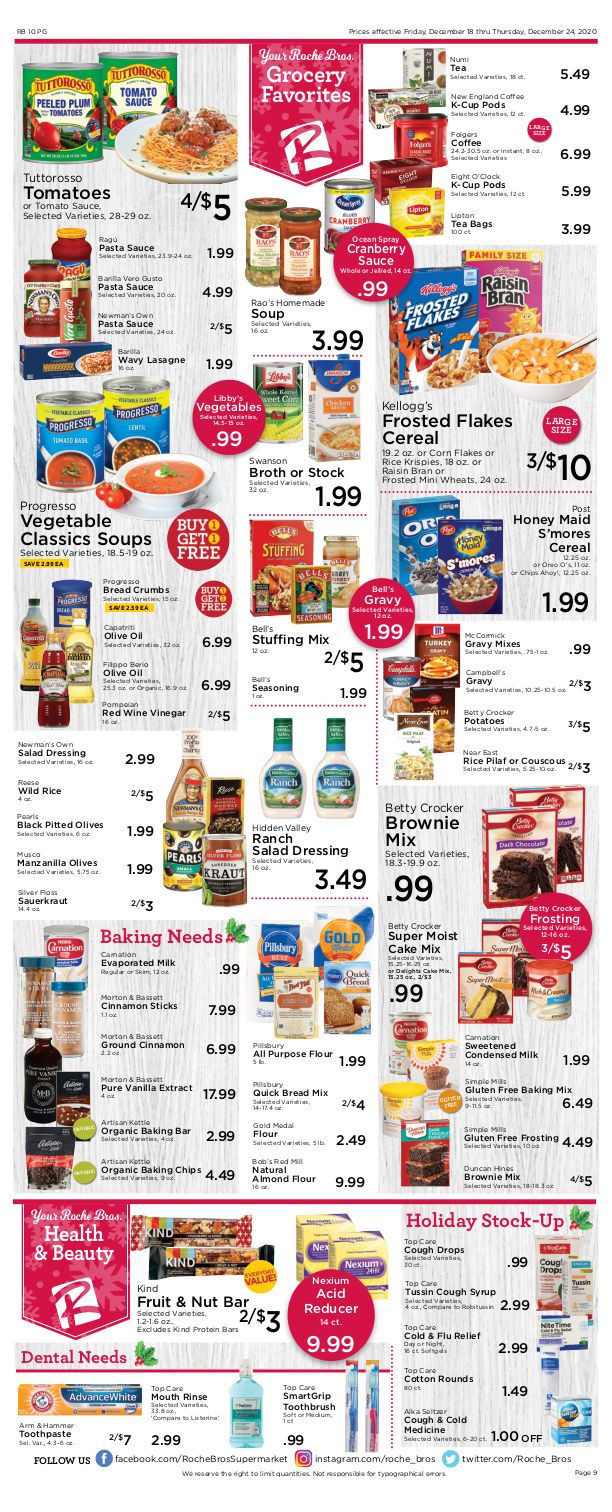Roche Bros Supermarkets Holiday Weekly Ad Flyer December 18 to December 24, 2020