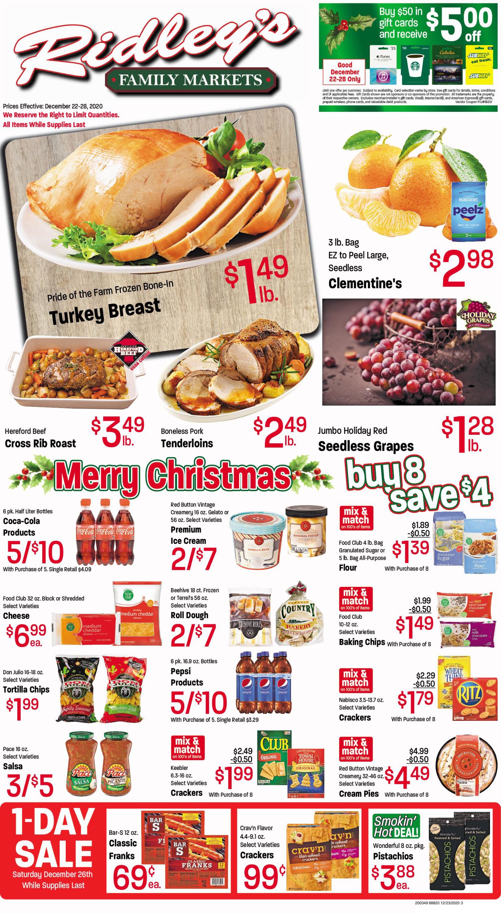 Ridley's Holiday Weekly Ad Flyer December 22 to December 28, 2020