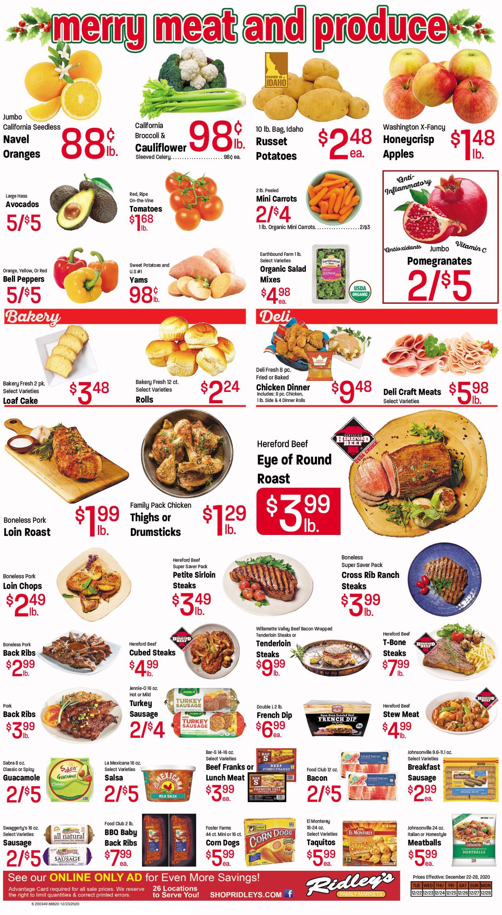 Ridley's Holiday Weekly Ad Flyer December 22 to December 28, 2020