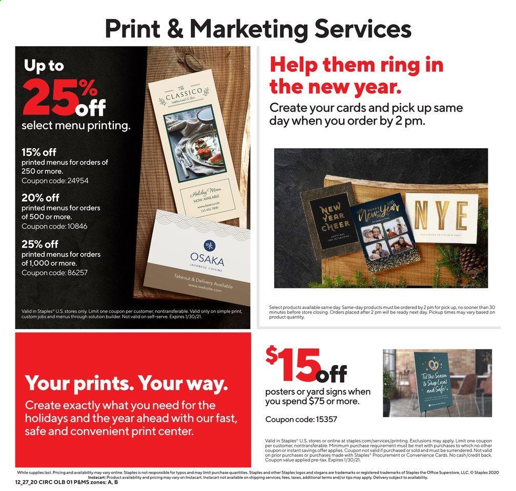 Staples Weekly Ad Flyer December 27 to January 2