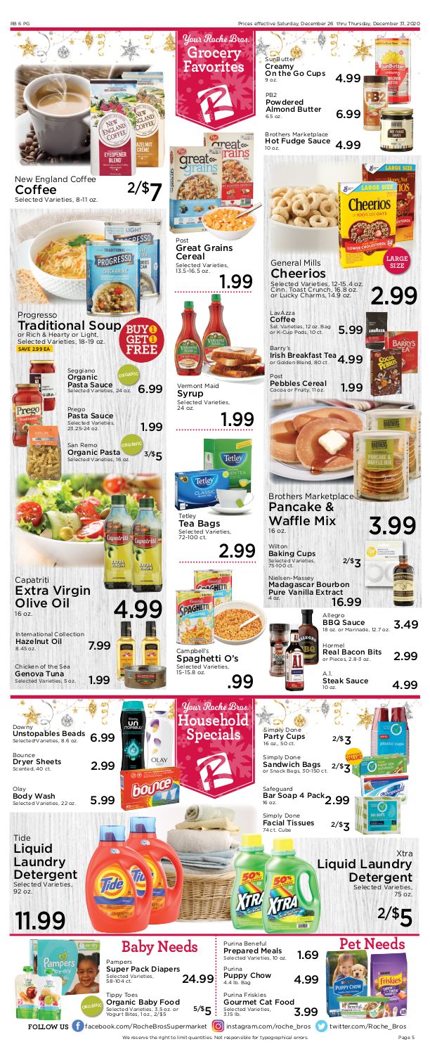 Roche Bros Supermarkets Holiday Weekly Ad Flyer December 25 to December 31, 2020