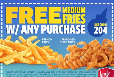 Get a Coupon for Free Fries When You do a Text or Email Sign Up Online with Jack In The Box