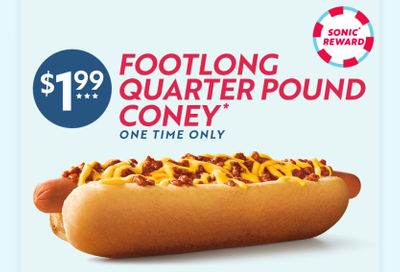 Get a Footlong Quarter Pound Coney for Only $1.99 at Sonic Drive-in with Online or In-app Orders