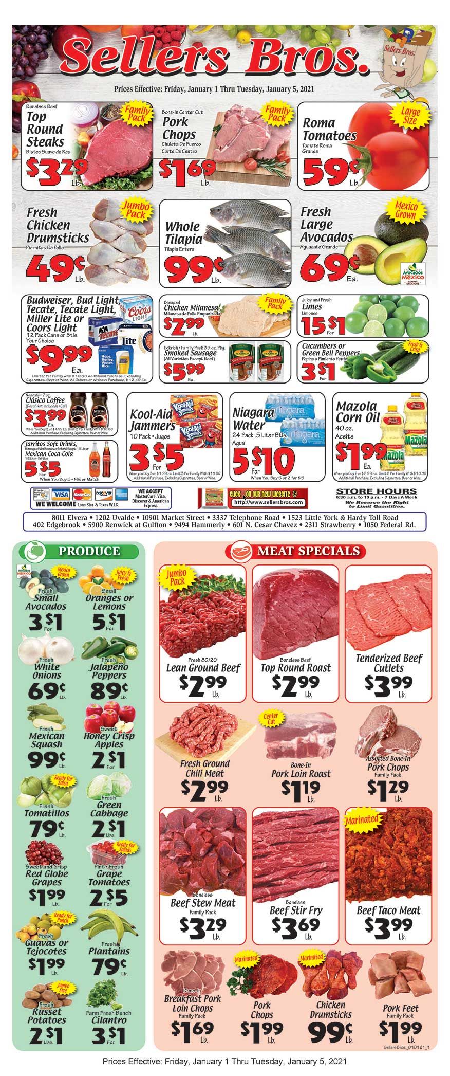Sellers Bros New Year Weekly Ad Flyer January 1 to January 5, 2021