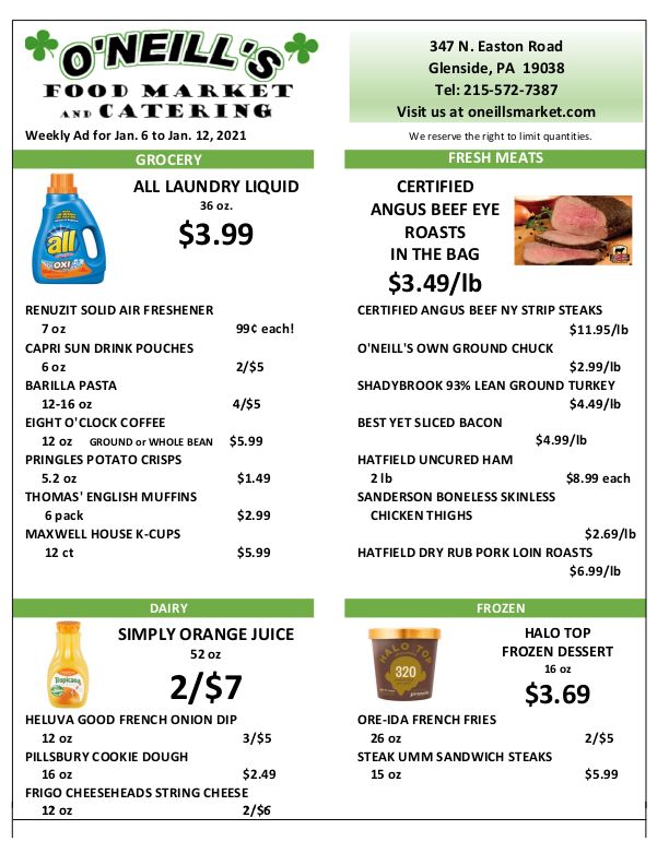 O'Neill's Food Market Weekly Ad Flyer January 6 to January 12, 2021