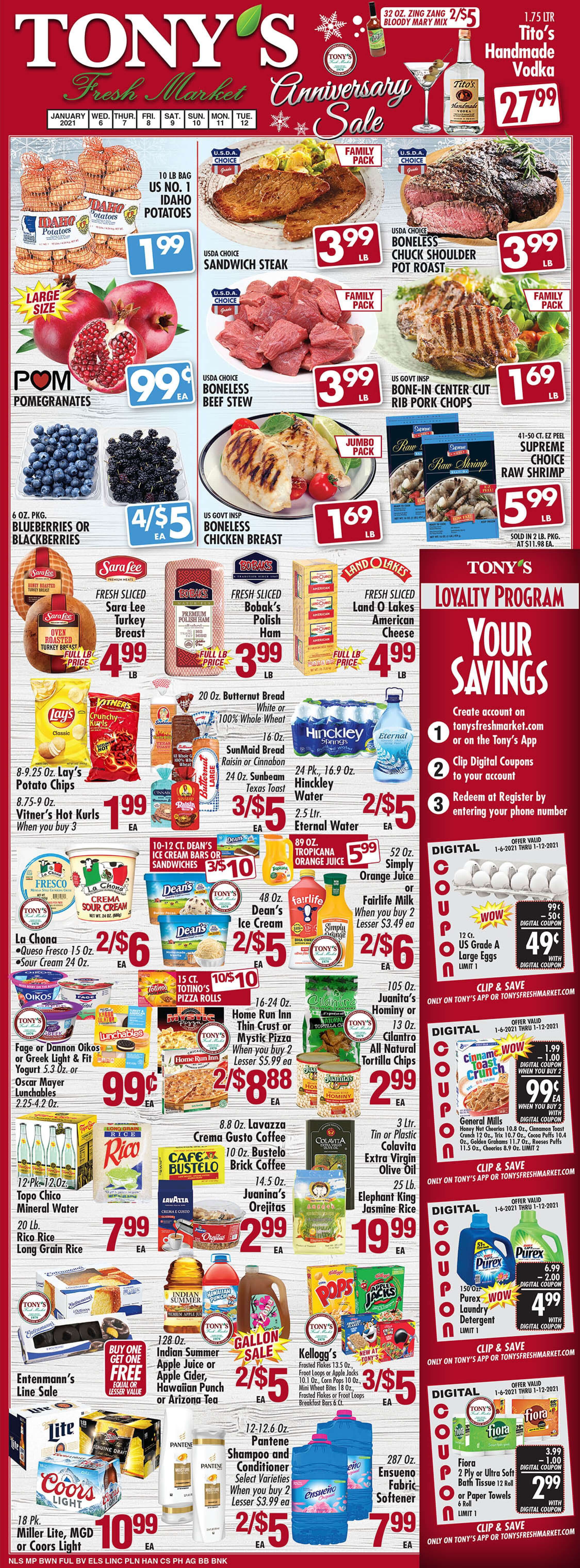 Tony's Fresh Market Anniversary Sale Weekly Ad Flyer January 6 to January 12, 2021