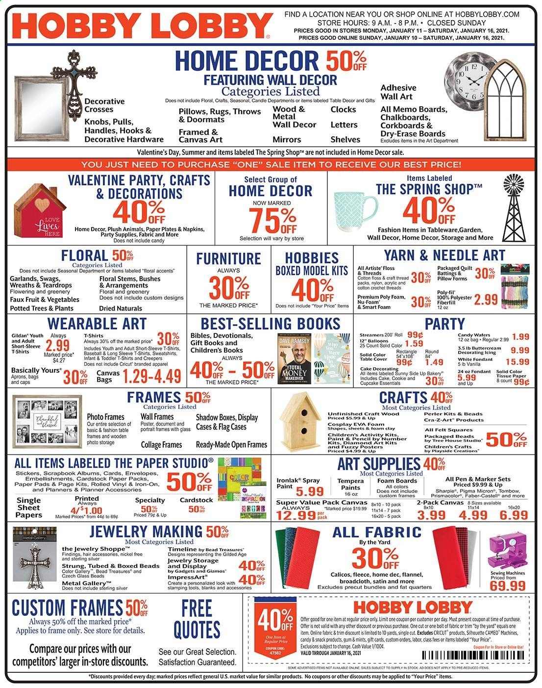 Hobby Lobby Weekly Ad Flyer January 10 to January 16