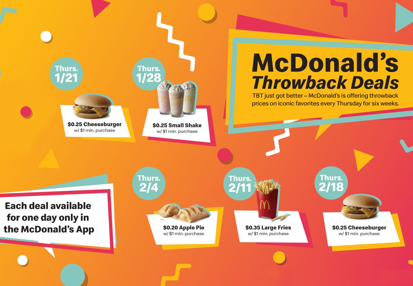Enjoy Big Savings with Throwback Deals Every Thursday at McDonald's with a $1+ In-app Purchase for a Limited Time
