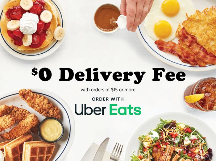 Through to April 11, Get a $0 Delivery Fee on your $15+ IHOP Order Using Uber Eats Through to April 11, Get a $0 Delivery Fee on your $15+ IHOP Order Using Uber Eats