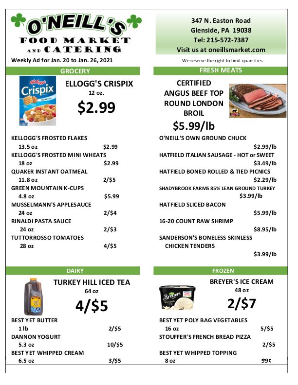 O'Neill's Food Market Weekly Ad Flyer January 20 to January 26, 2021