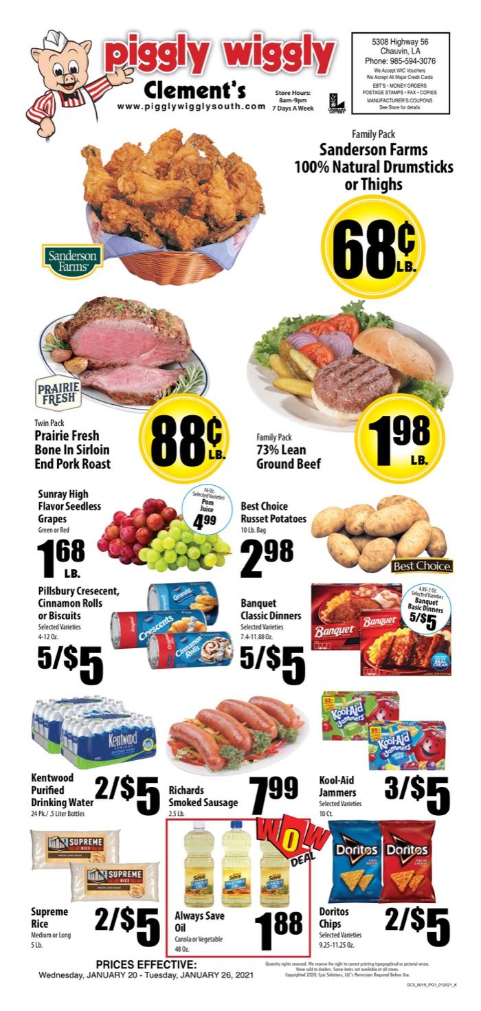 Piggly Wiggly (LA) Weekly Ad Flyer January 20 to January 26, 2021