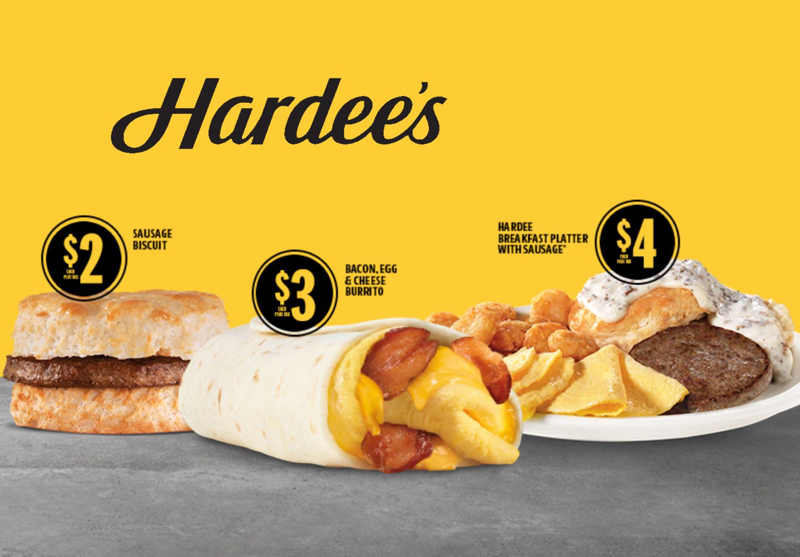Hardee's $3 Bacon, Egg & Cheese Burrito Newly Joins the Popular $2, $3, More Breakfast Menu Hardee's $3 Bacon, Egg & Cheese Burrito Newly Joins the Popular $2, $3, More Breakfast Menu