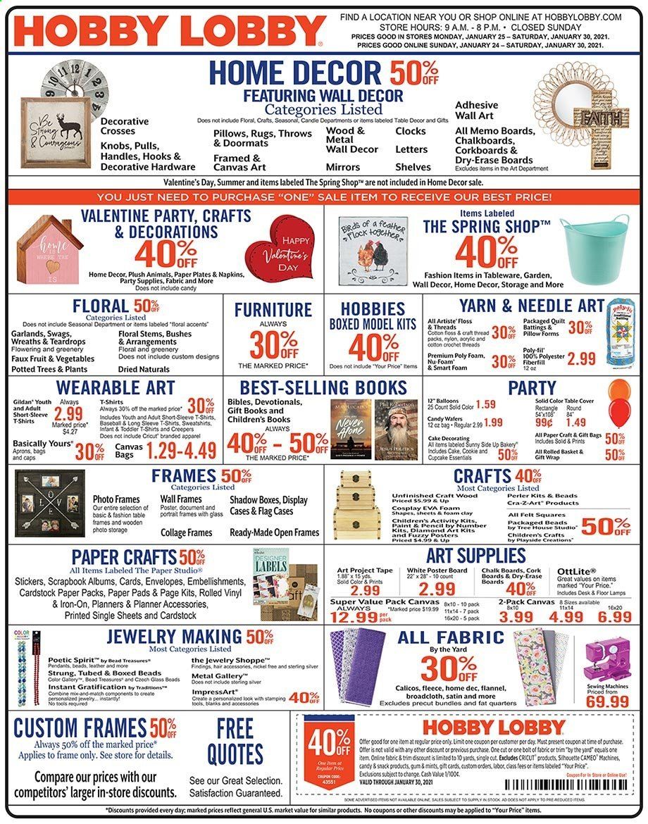 Hobby Lobby Weekly Ad Flyer January 24 to January 30