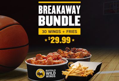Get the New Takeout or Delivery Breakaway Bundle for $29.99 with 30 Wings and Fries at Buffalo Wild Wings