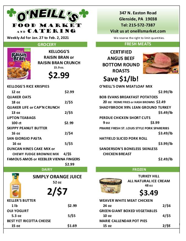 O'Neill's Food Market Weekly Ad Flyer January 27 to February 2, 2021