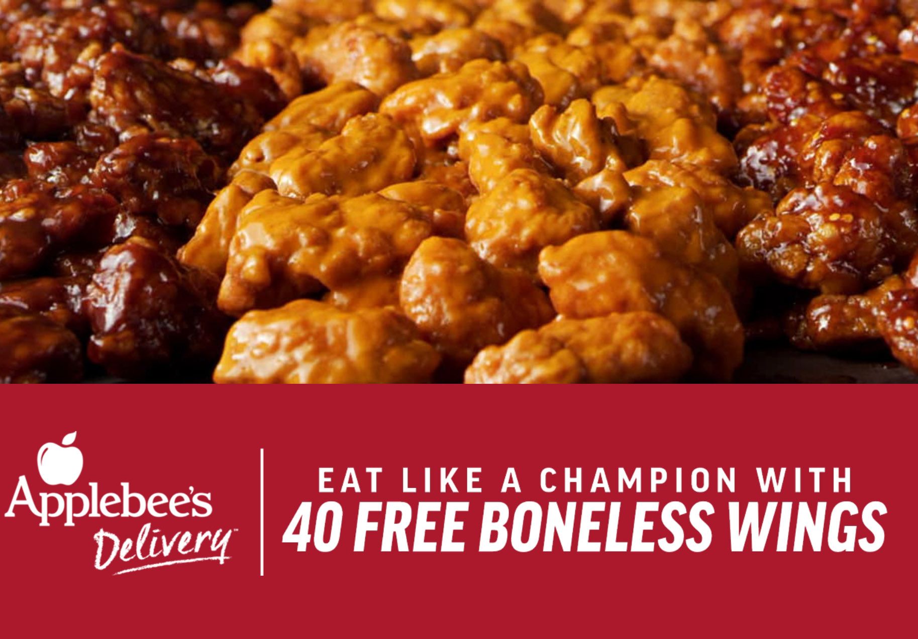 February 7 Only: Get 40 Free Boneless Wings with Every $40+ Online or In-app Order at Applebee's