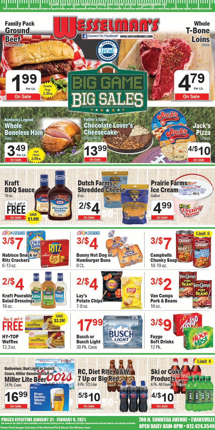 Wesselman's Big Game Day Sale Weekly Ad Flyer January 31 to February 6, 2021