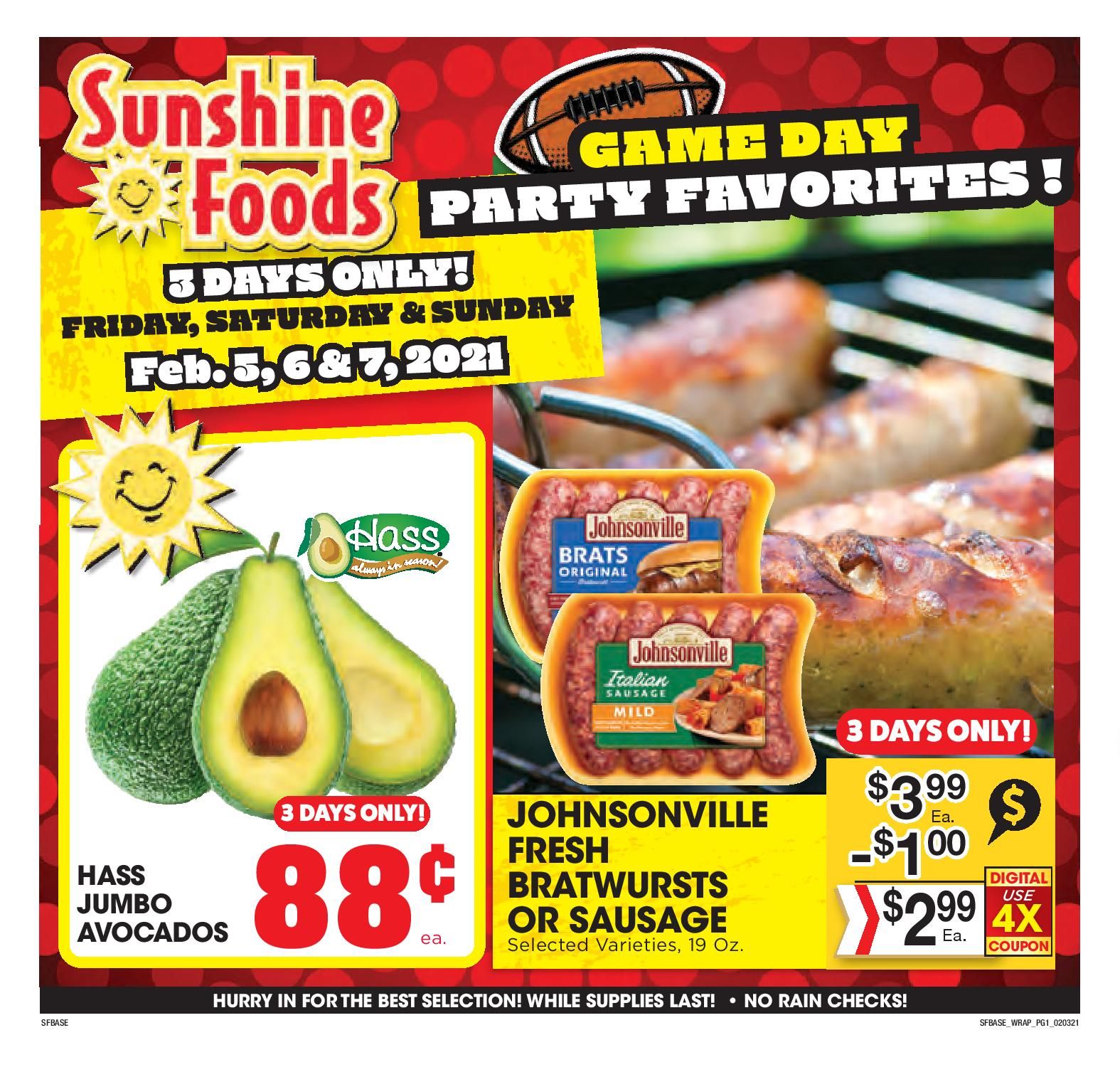 Sunshine Foods Big Game Day Sale Weekly Ad Flyer February 3 to February 9, 2021