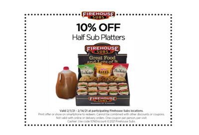 Firehouse Subs Rewards Members Check Your Inbox to Receive 10% Off Your Next In-store Half Platter Purchase