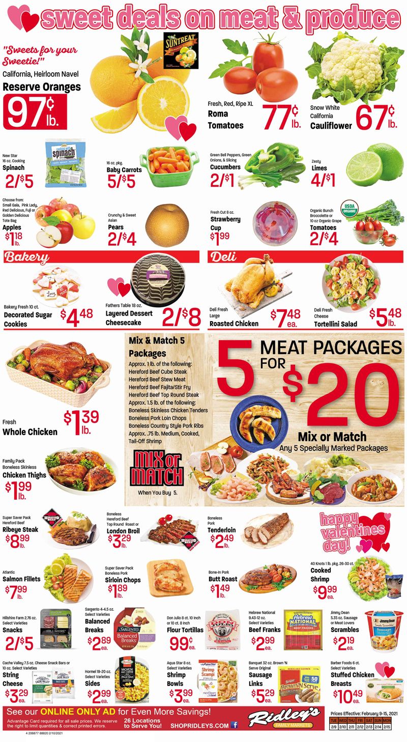 Ridley's Family Market Valentine's Day Sale Weekly Ad Flyer February 9 to February 15, 2021