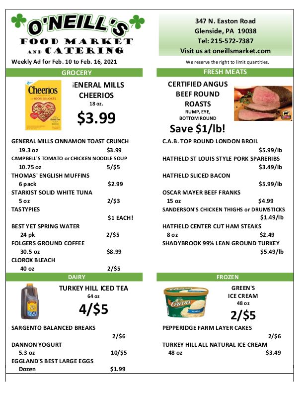 O'Neill's Food Market Weekly Ad Flyer February 10 to February 16, 2021