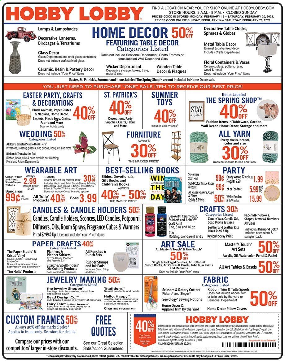 Hobby Lobby Weekly Ad Flyer February 14 to February 20