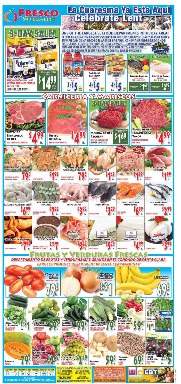 Fresco Supermarket Cuaresma Lent Special Weekly Ad Flyer February 17 to February 23, 2021
