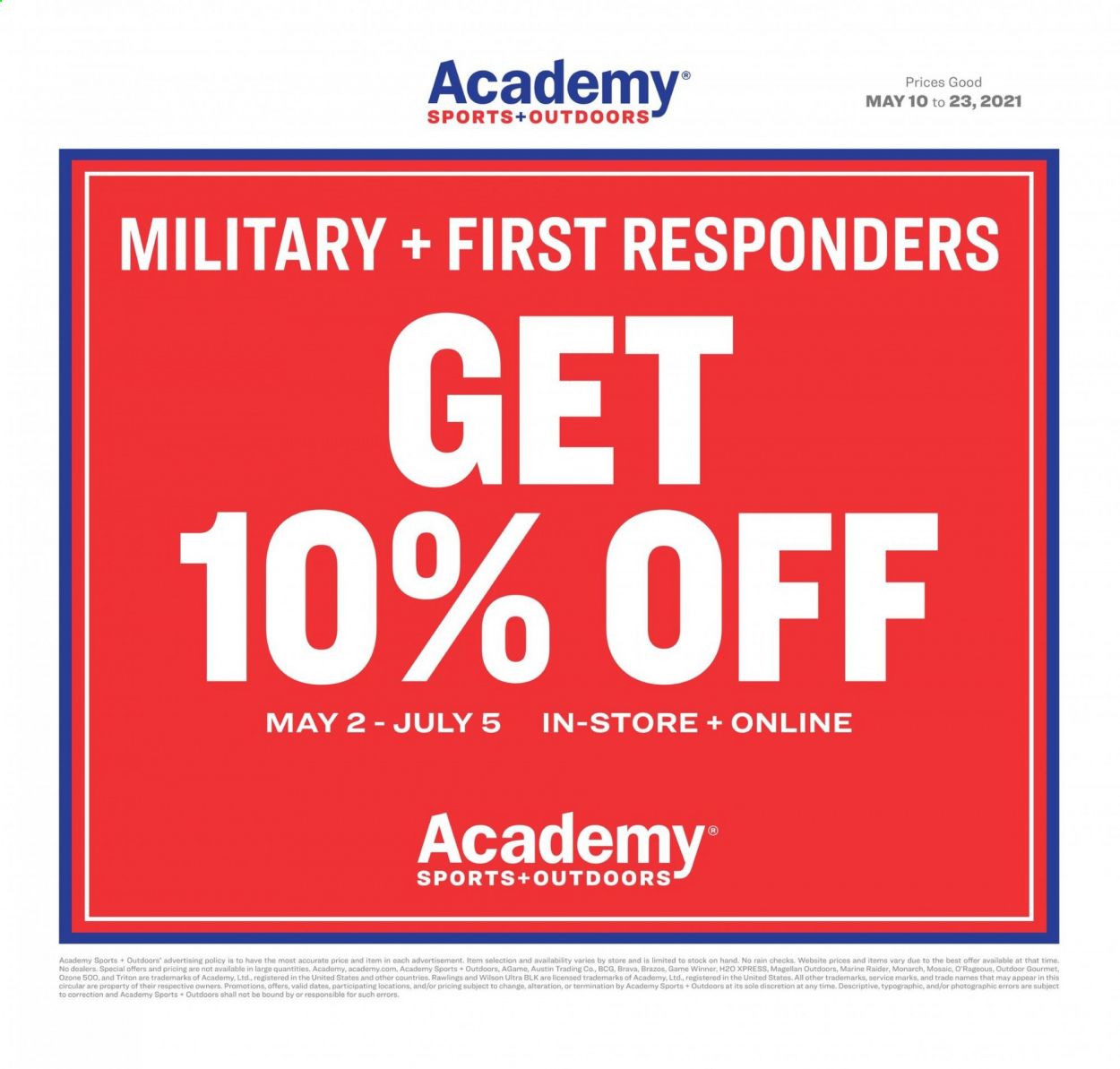 Academy Sports (AL, AR, GA, LA, MO, NC, SC, TN, TX) Weekly Ad Flyer May 10 to May 23
