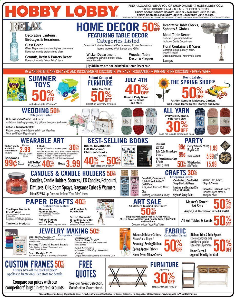 Hobby Lobby Weekly Ad Flyer June 20 to June 26