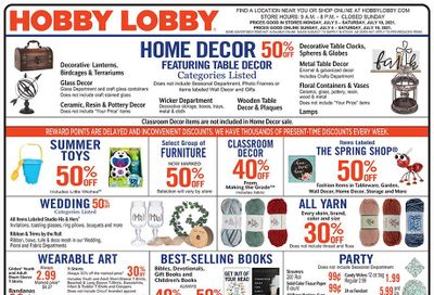 Hobby Lobby Weekly Ad Flyer July 4 to July 10
