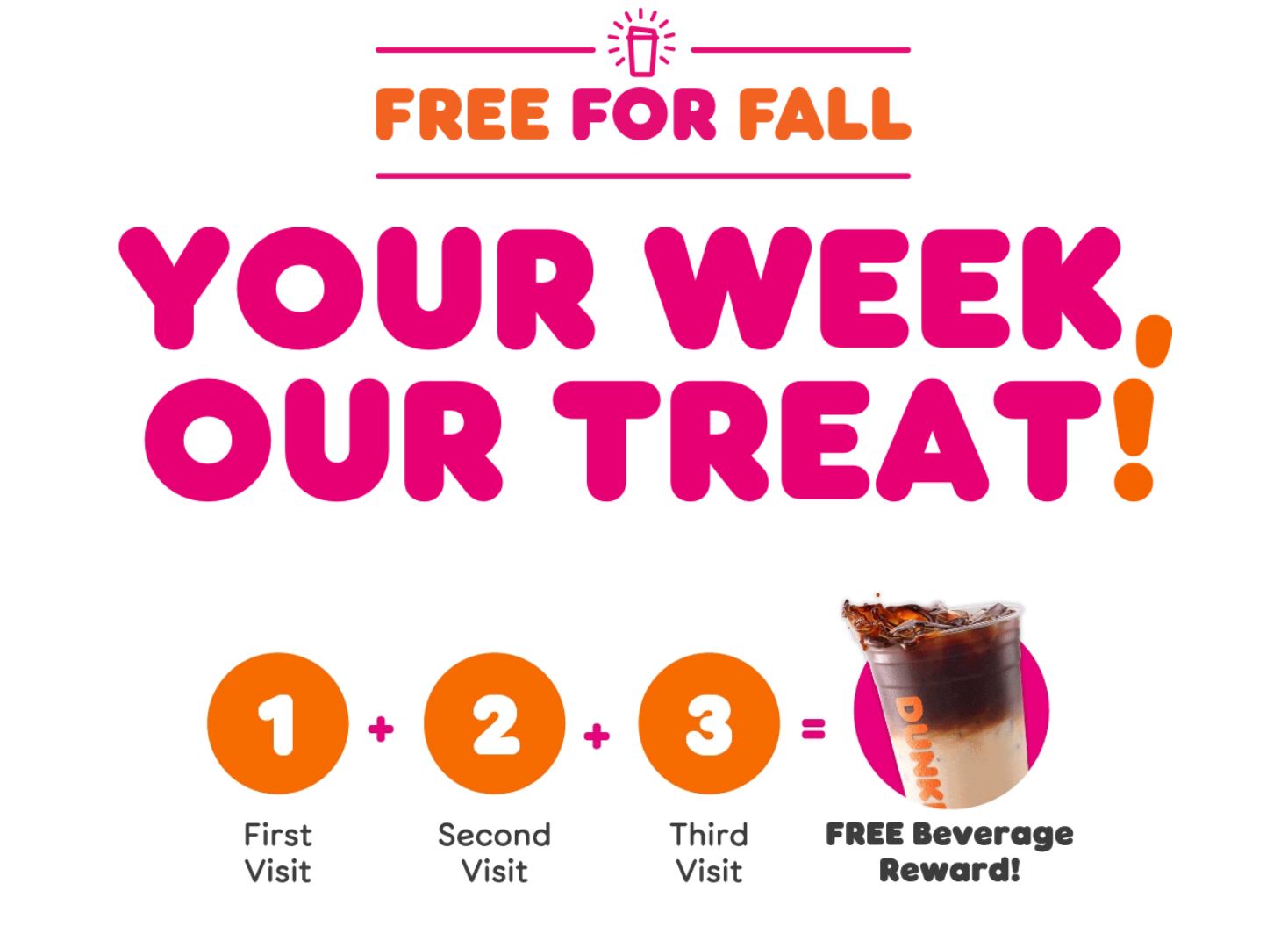 DD Perks Members Can Earn a Free Drink with 3 Qualifying Purchases in a Week at Dunkin' Donuts Through to October 3 DD Perks Members Can Earn a Free Drink with 3 Qualifying Purchases in a Week at Dunkin' Donuts Through to October 3