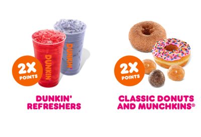 Receive Double the Rewards Points on Classic Donuts, Munchkins and Dunkin’ Refreshers 
