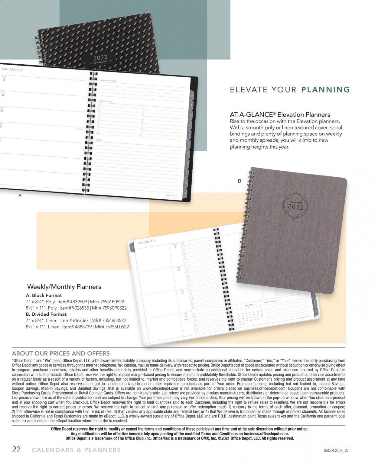 Office DEPOT Calendars & Planners 2022 Promotions & Flyer Specials January 2023