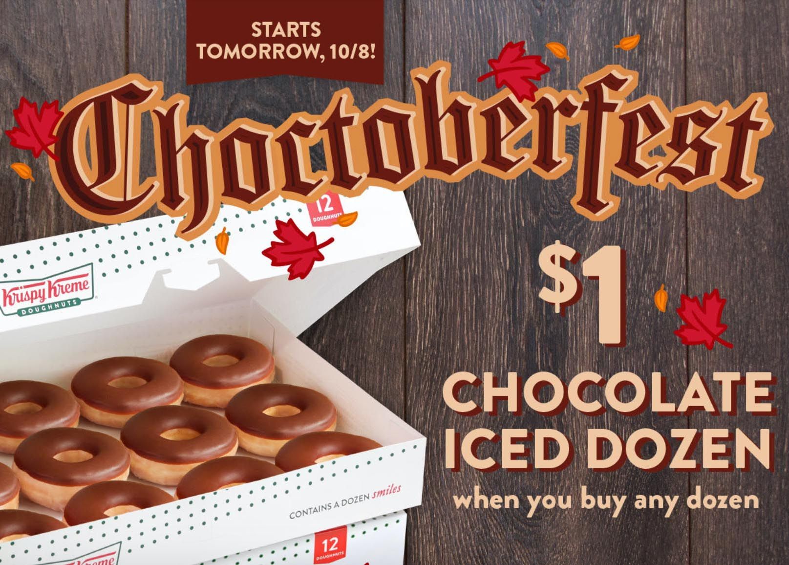 Buy 1 Dozen and Get a Second Chocolate Iced Dozen for $1 with a New Deal for Rewards Members at Krispy Kreme Buy 1 Dozen and Get a Second Chocolate Iced Dozen for $1 with a New Deal for Rewards Members at Krispy Kreme