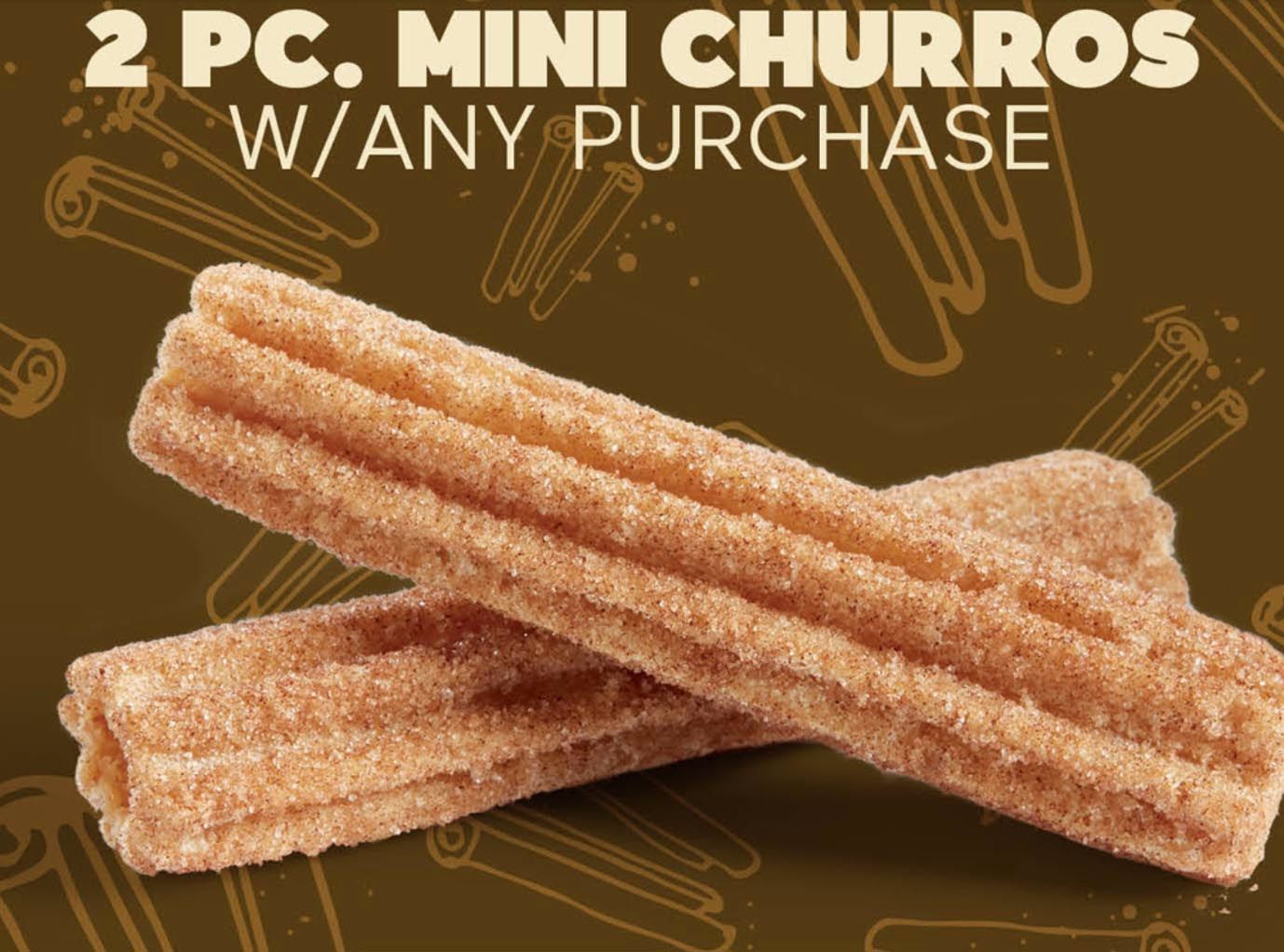 Get a Free 2 Piece Order of Mini Churros with Any In-app Purchase for Del Yeah! Rewards Members Get a Free 2 Piece Order of Mini Churros with Any In-app Purchase for Del Yeah! Rewards Members