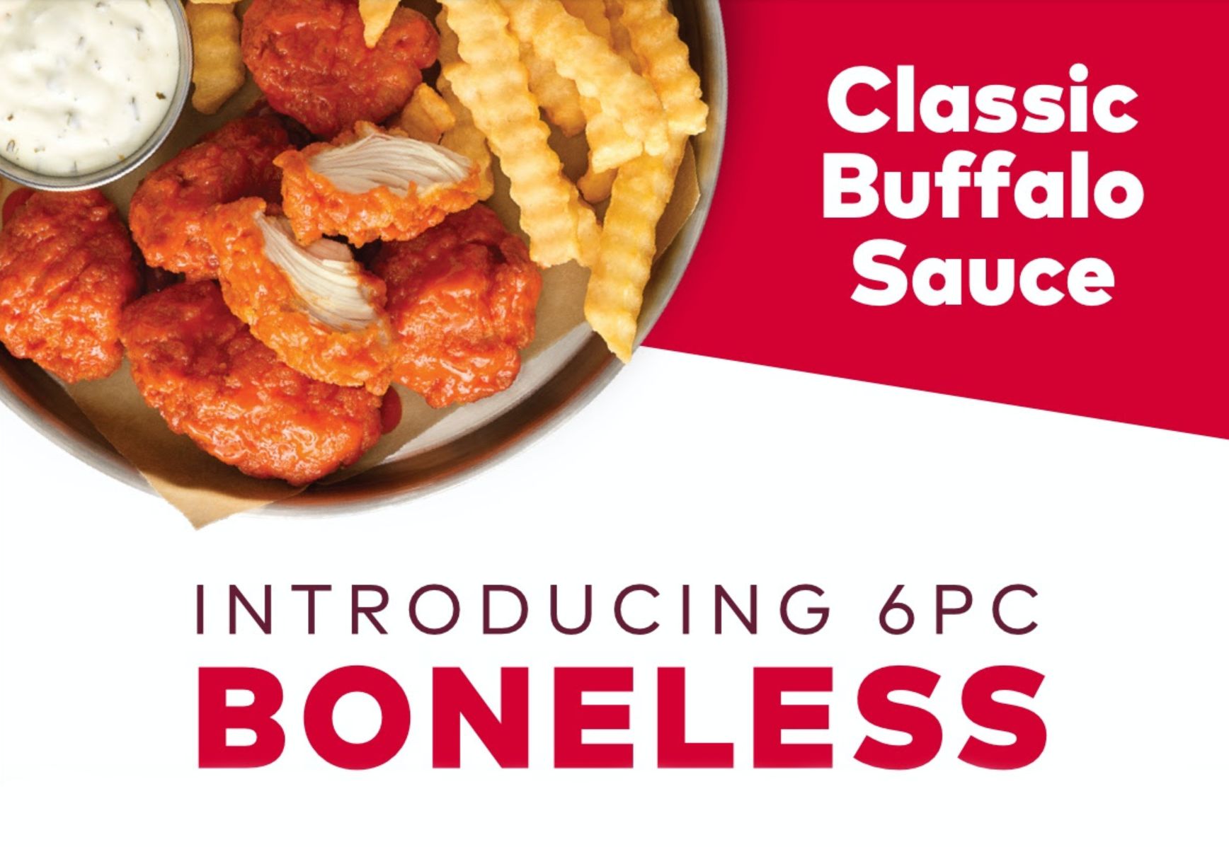 For $5 at Arby's Get 6 Pieces of Boneless Chicken Wings and a Small Crinkle Fries For $5 at Arby's Get 6 Pieces of Boneless Chicken Wings and a Small Crinkle Fries