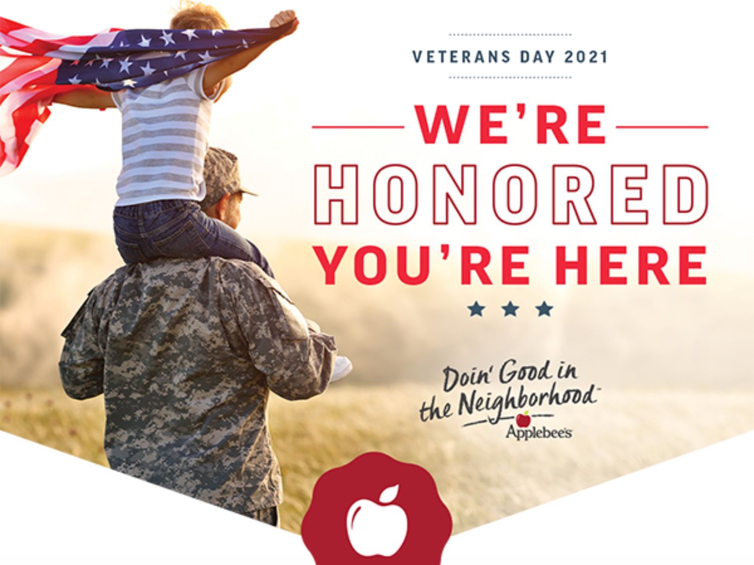 Applebee’s is Giving a Free Entree and $5 Bounce Back Card to Veterans and Active Duty Military this November 11 Applebee’s is Giving a Free Entree and $5 Bounce Back Card to Veterans and Active Duty Military this November 11