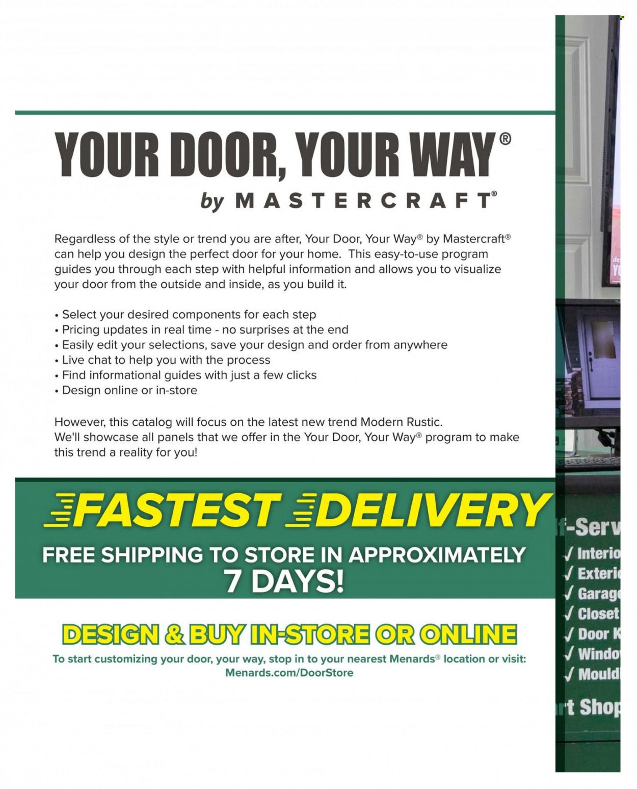Menards MASTERCRAFT 2022 EXTERIOR DOOR TRENDS Weekly Ad Flyer Specials November 1 to September 30, 2022