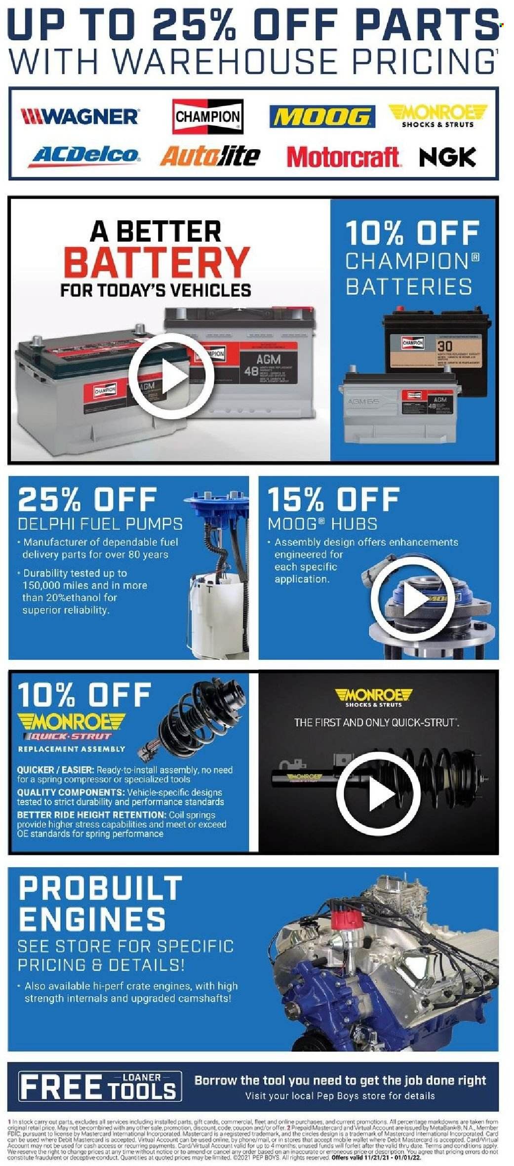 Pep Boys Weekly Ad Flyer November 21 to November 28