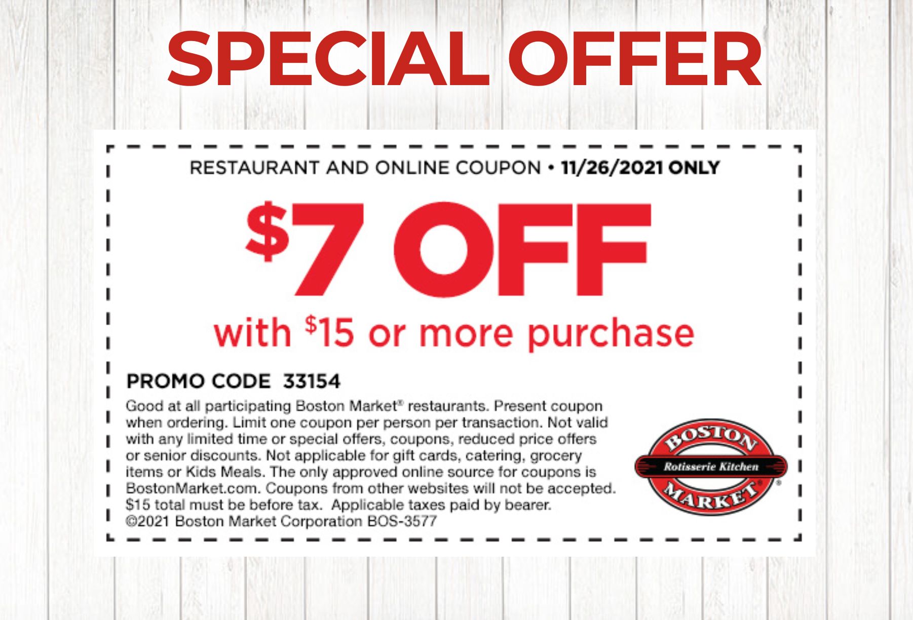 Rotisserie Rewards Members: Save $7 Off a $15+ Purchase with a New Boston Market Coupon on Black Friday Rotisserie Rewards Members: Save $7 Off a $15+ Purchase with a New Boston Market Coupon on Black Friday