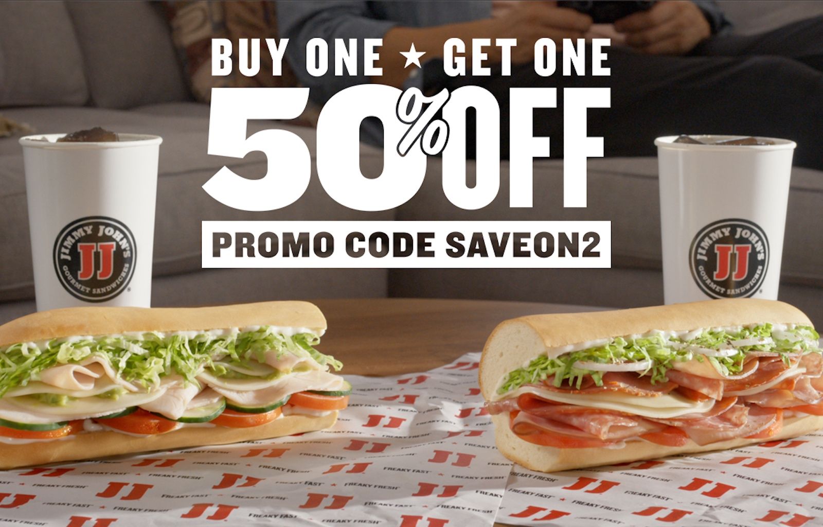 Buy 1 Sub and Save 50% Off a Second Sub with Online and In-app Purchases at Jimmy John’s Buy 1 Sub and Save 50% Off a Second Sub with Online and In-app Purchases at Jimmy John’s