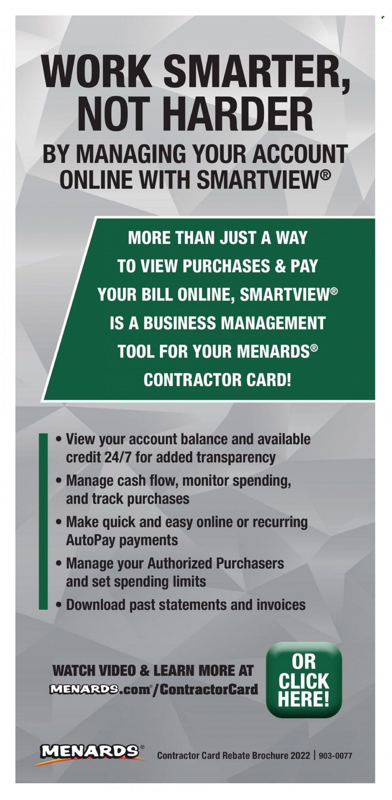 Menards (IA, IL, IN, MI, MN, MO, ND, NE, WI) CONTRACTOR CARD BROCHURE Weekly Ad Flyer Specials January 2 to December 31, 2022